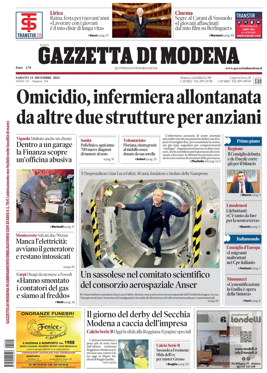 Prima-pagina-gazzetta di modena-oggi-edizione-del-2024-12-14